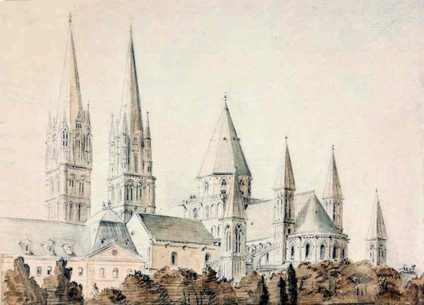 Abbaye aux Hommes &agrave; Caen gravure 19e