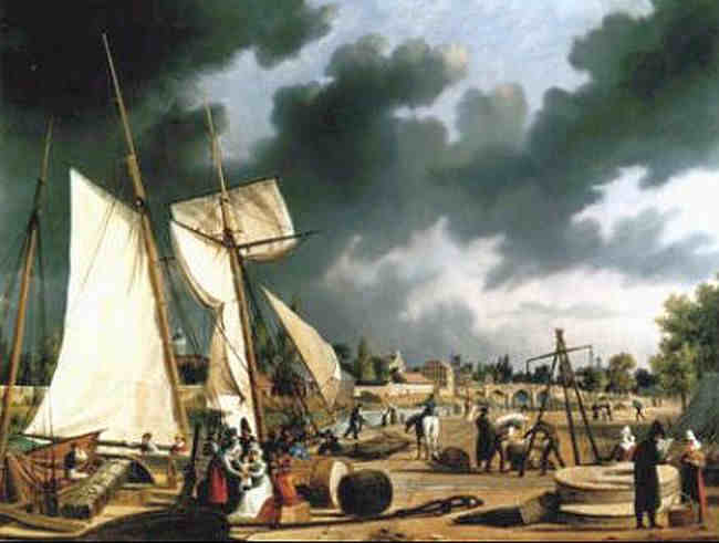 Le port de Caen  vu  du quai Vaucelels par Louis Garneray