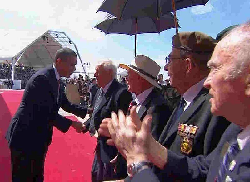 President Obama congratulating veterans 70 years d-day