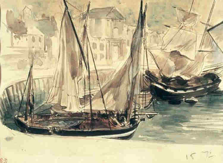 Deux bateaux dans le port de Dieppe  par Eug&egrave;ne Delacroix