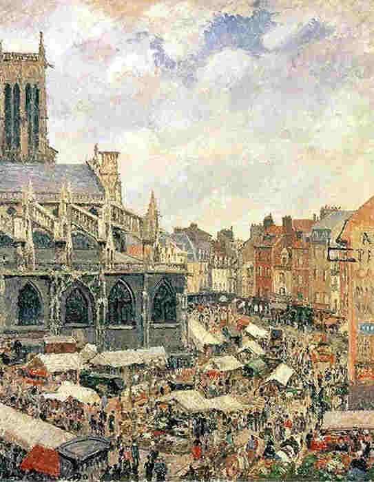 Dieppe, march&eacute; autour de l'&eacute;glise St-Jacques par Camille Pissaro
