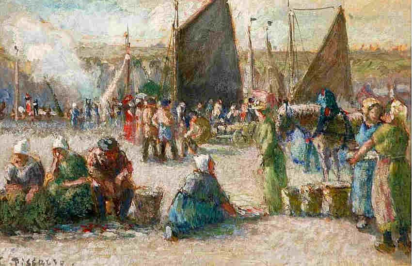 Le march&eacute; aux poissons sur le port de Dieppe par Camille Pissaro
