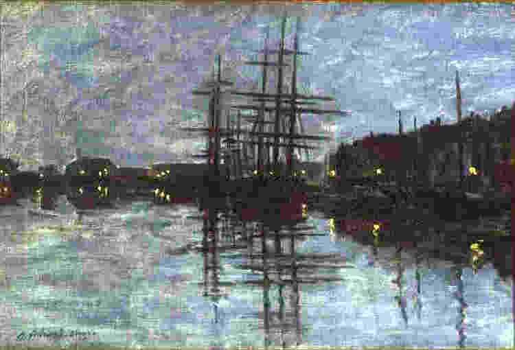 Le port de Dieppe la nuit par Henri CHarles Gu&eacute;rard