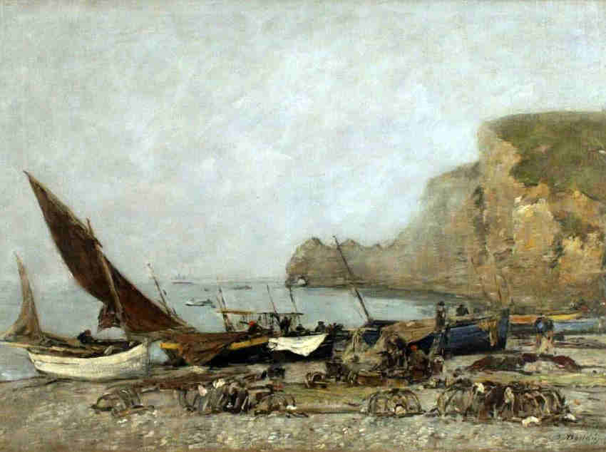 La plage &agrave; Etretat par Eug&egrave;ne Boudin
