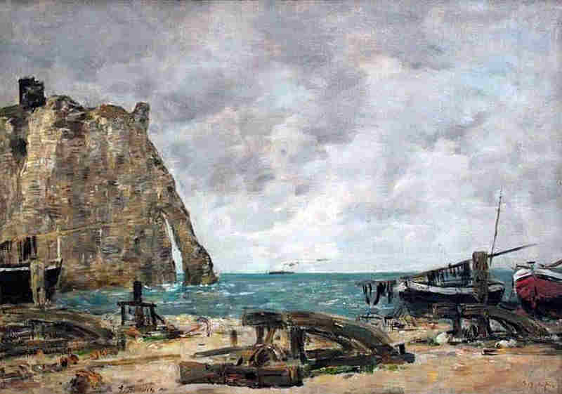 La plage &agrave; Etretat  par Eug&egrave;ne Boudin