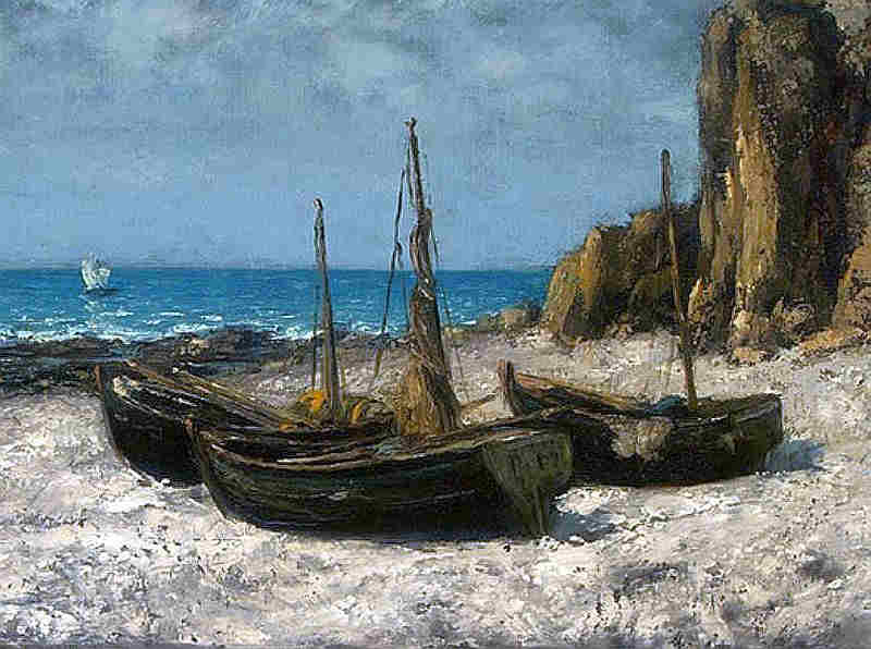 Bateaux sur la plage, Etretat  par Gustave Courbet