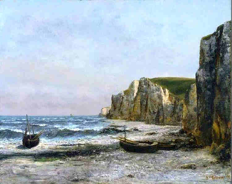 La  falaise, Etretat par temps de neige par Gustave Courbet