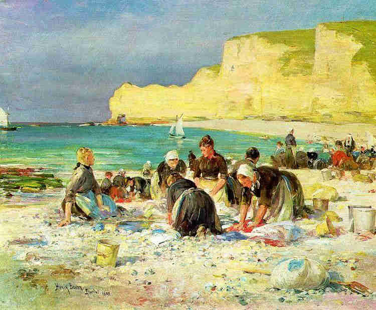 Etretat, femems lavant leur linge sur la  gr&egrave;ve par Henry Bacon