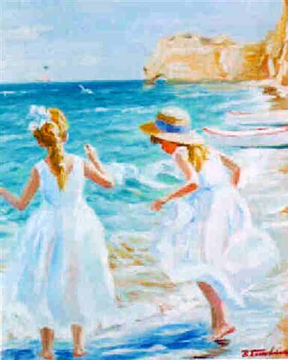 Les petites filles &agrave; la plage &agrave; Etretat  par Boris Tchobanoff