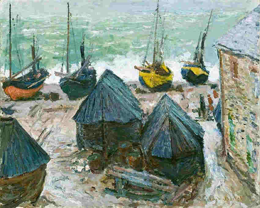 Bateaux sur la plage &agrave; Etretat par Claude Monet