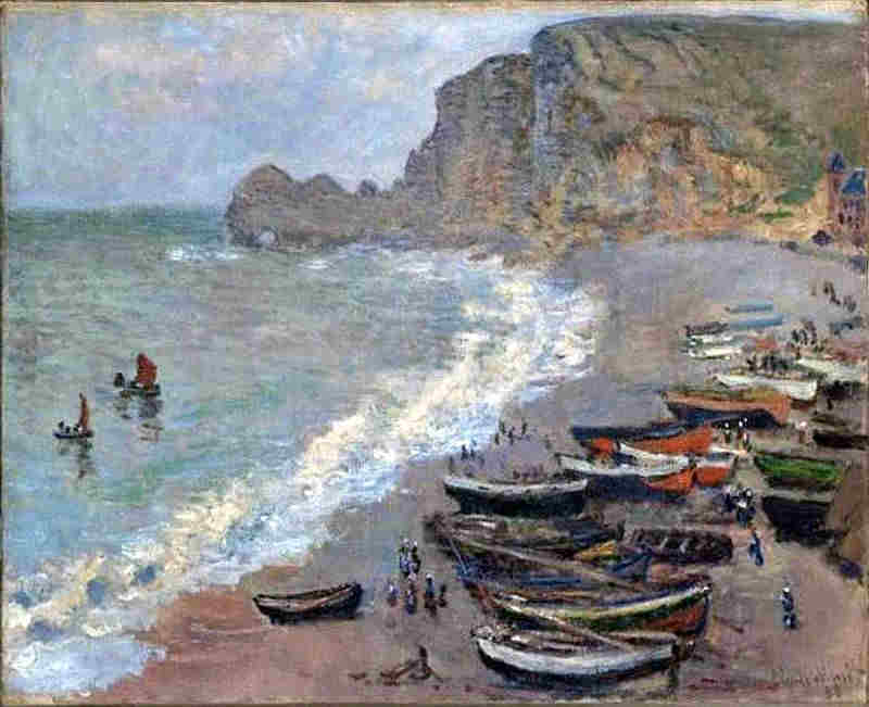 Etretat, la plage et la porte d'Amont par Claude Monet