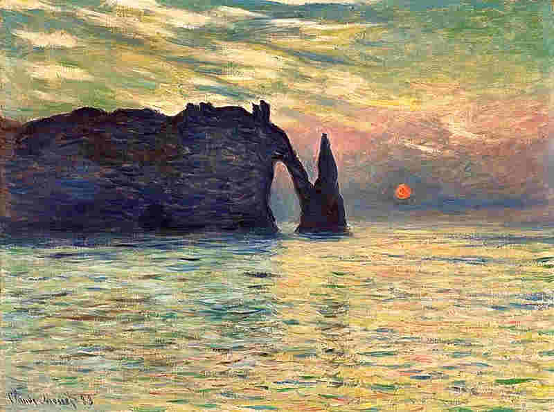 Manneporte au coucher de soleil par Claude Monet