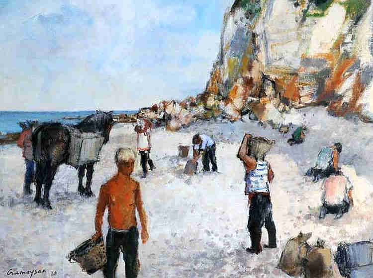 Ramassage des galets pr&egrave;s d'Etretat par Marcel Cramoysan