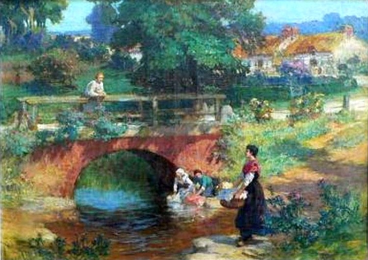 Lavandieres pr&egrave;s de Lyons la Foret par  Frederic Arthur Bridgman