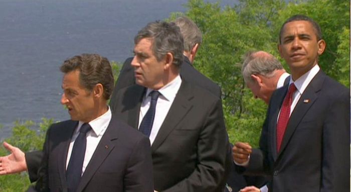 obama, Sarkozy, Brown cimeti&egrave;re colleville