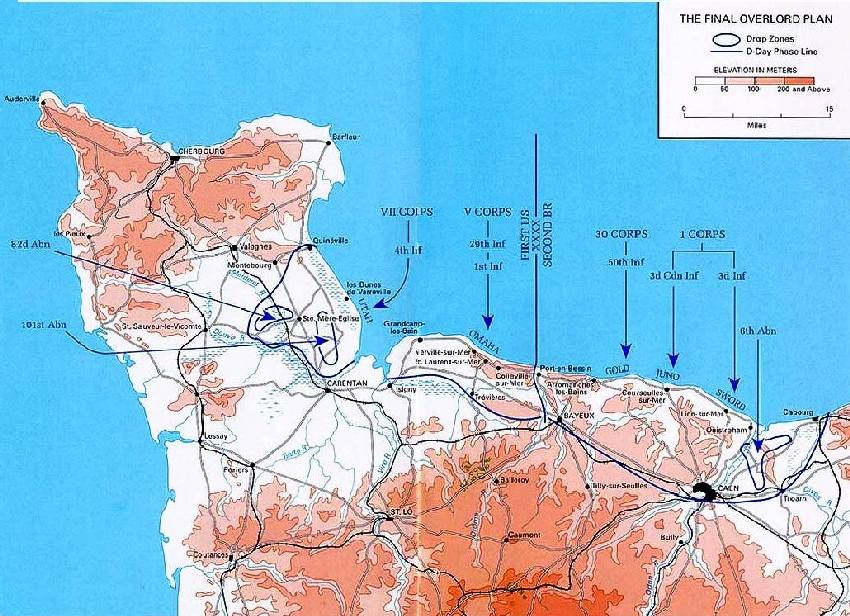overlord plan - carte du d&eacute;barquement en Normandie