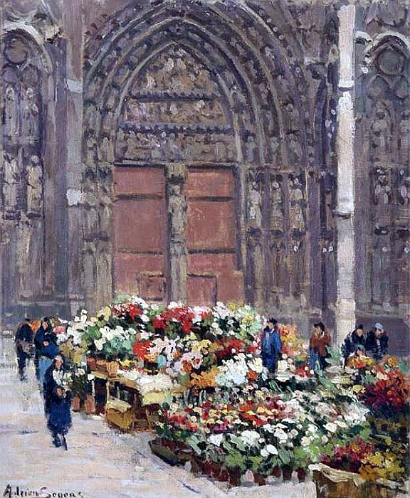 Rouen, le march&eacute; au fleurs devant la Cath&eacute;drale par Adrien Segers