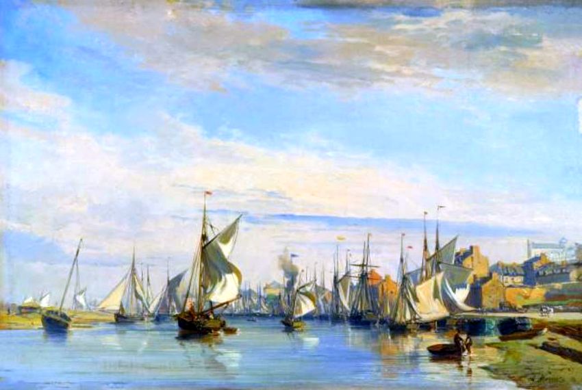 Bateaux  sur la Touques par Charles Louis Mozin