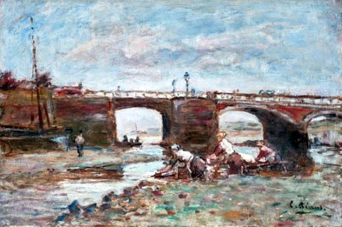 Laveuses au  bord de la Touques par Charles P&eacute;crus