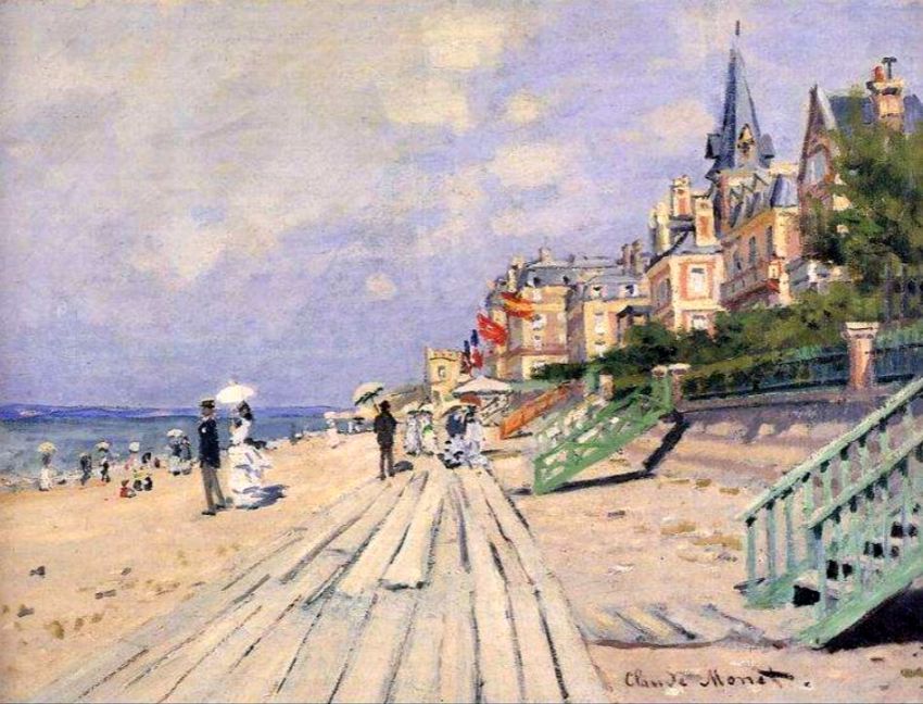 La  promenade et la plage &agrave; Trouville par Claude Monet