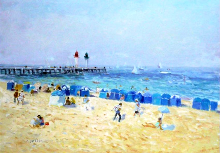 Tentes et  bateaux de p&ecirc;che &agrave; Trouville par Gaston Sebire