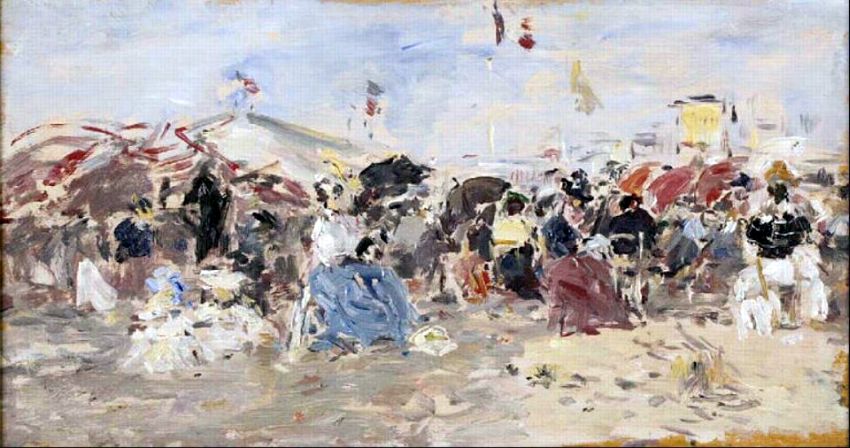 Dimanche sur la  plagede Trouville  par Eug&egrave;ne Boudin