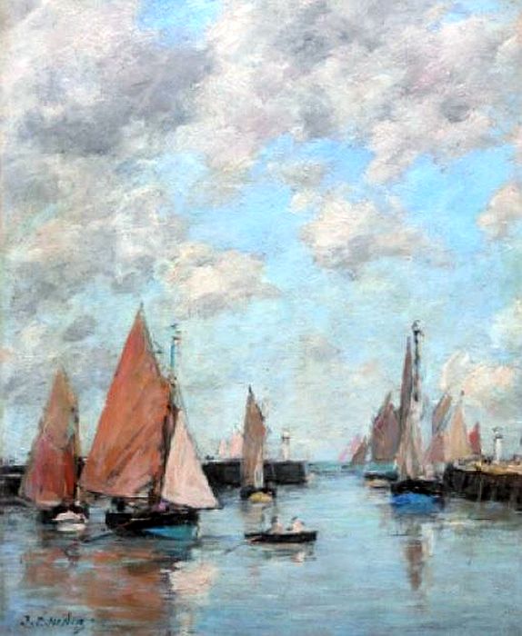 Trouville, la jet&eacute;e &agrave; mar&eacute;e haute par Eug&egrave;ne Boudin
