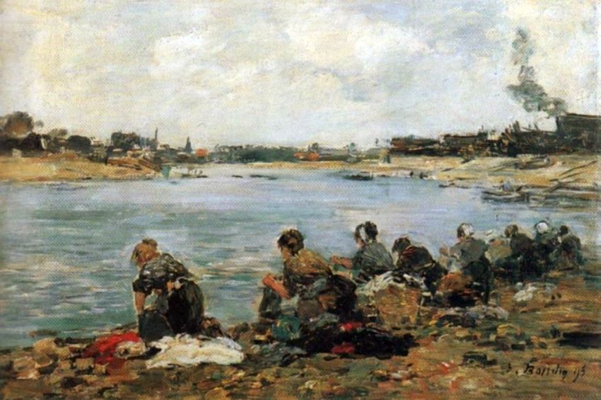 Lavandi&egrave;res au  bord de la Touques  par Eug&egrave;ne Boudin