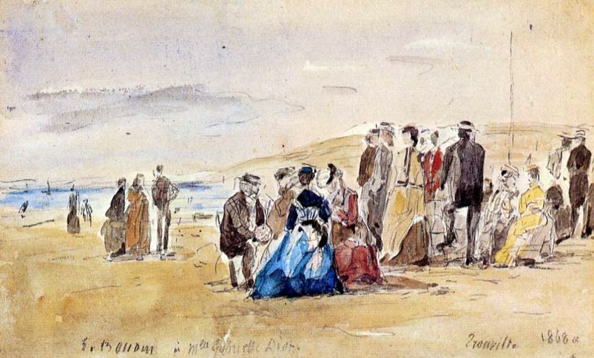 Personnages sur la plage &agrave; Trouville   par Eug&egrave;ne Boudin