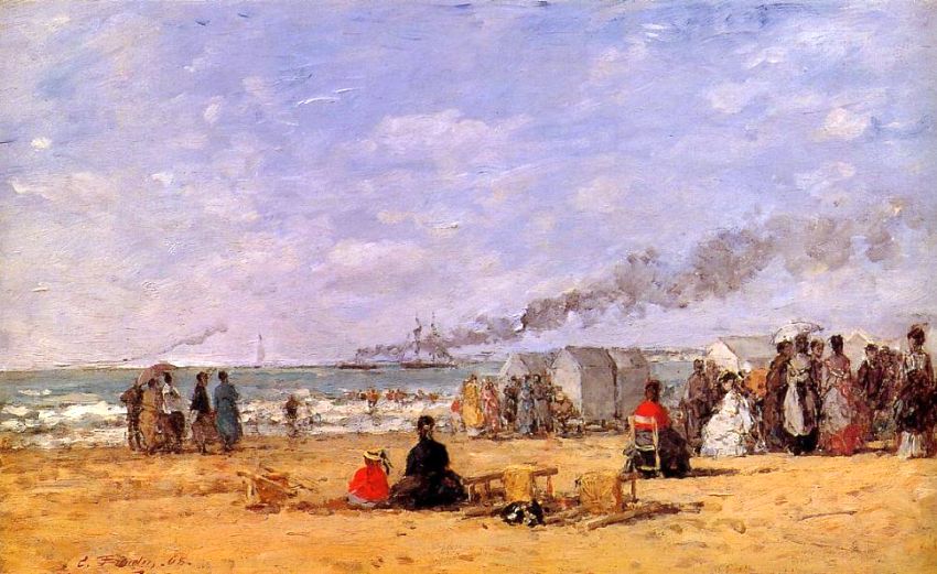 Personnages sur la plage  par Eug&egrave;ne Boudin