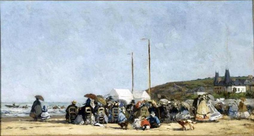 La plage &agrave; Trouville  par Eug&egrave;ne Boudin