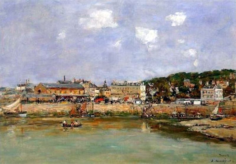 Le port de Trouville, la  place du march&eacute; et le ferry par Eug&egrave;ne Boudin