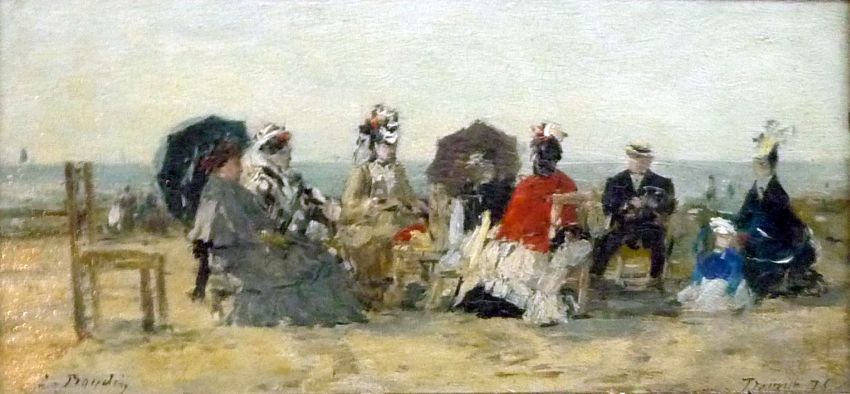 Personnages sur la plage &agrave; Trouville  par Eug&egrave;ne Boudin