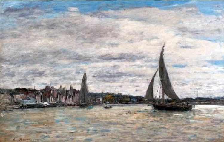 Vue du bassin de Trouville  par Eug&egrave;ne Boudin