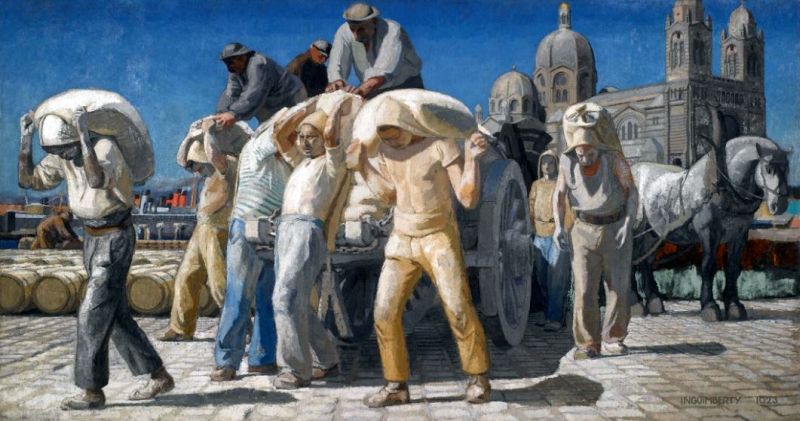 Dockers devant Cath&eacute;drale de la Major &agrave; Marseille  par Joseph Inguimberty