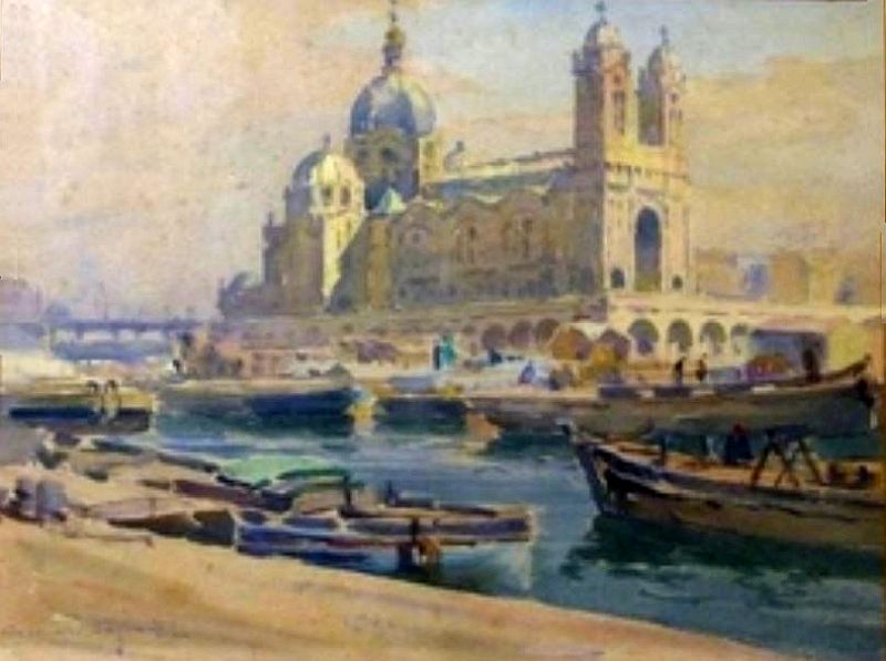 Cath&eacute;drale de la Major &agrave; Marseille  vue depuis la Joliette par Casimir Raymond
