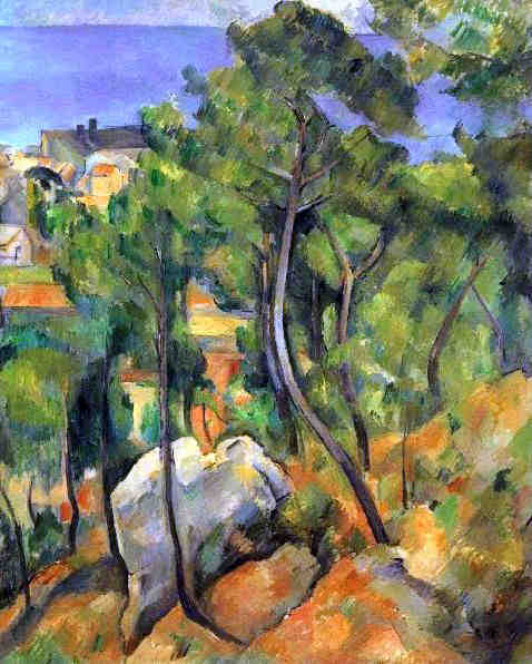 Estaque, rochers, pins et mer par   Paul C&eacute;zanne