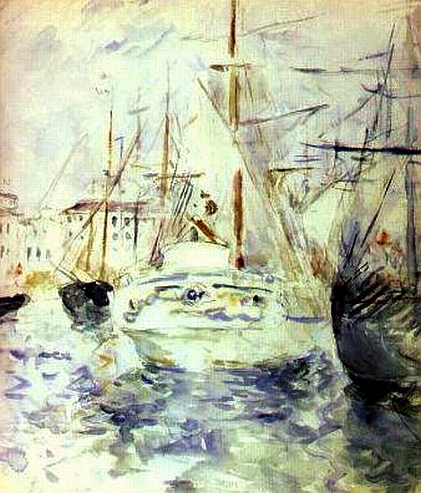 Bateau blanc dans le port de Nice par Berthe Morisot