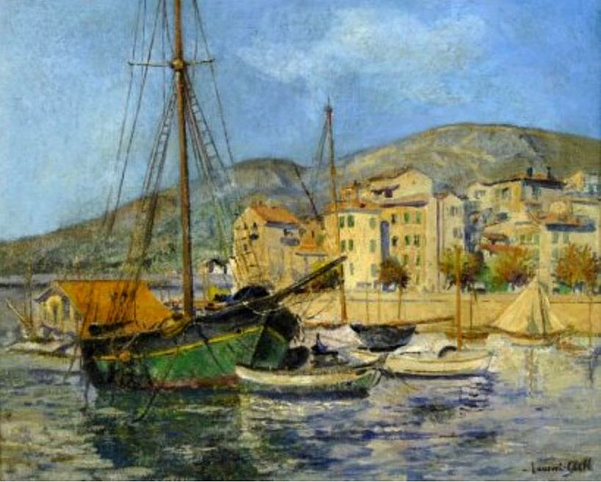 Port m&eacute;dit&eacute;rran&eacute;en avec  bateau  au mouillage par Laurent Gsell