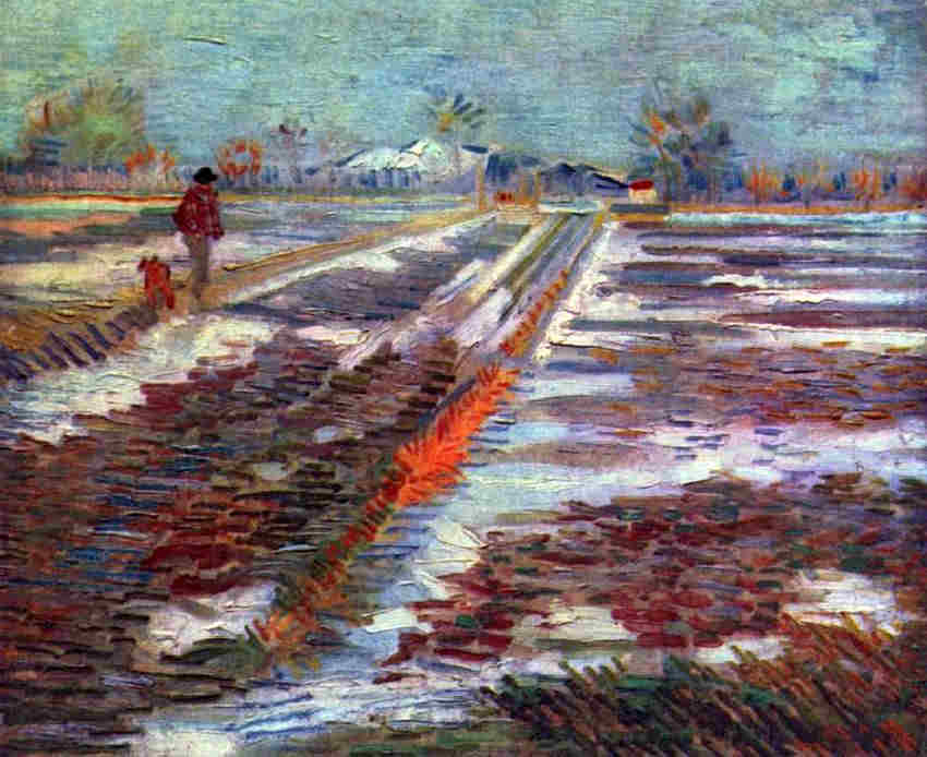 Champ couvert de neige pr&egrave;s d'Arles par Vincent van Gogh 