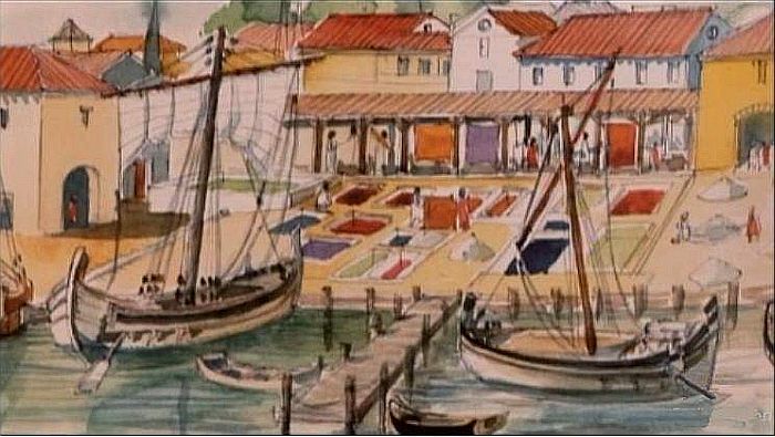 Navires, du temps des romains, dans le port de Toulon