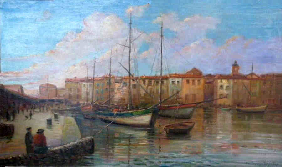 Voliliers dans le port de St-Tropez d&eacute;but XIXe