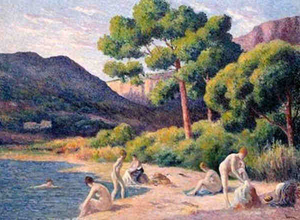 Femmes se baignant  dans la  baie de St-Tropez par Maximilien Luce