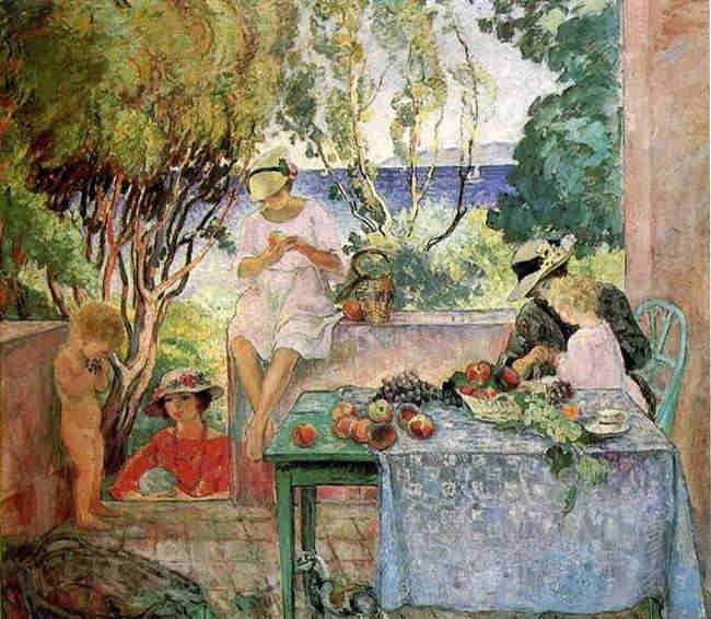 Le  gouter sur la terrasse &agrave; St-Tropez par Henri Lebasque