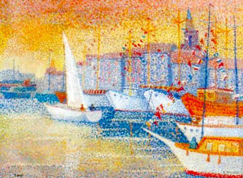 Voilier  dans Le port de St-Tropez par Yvonne Canu