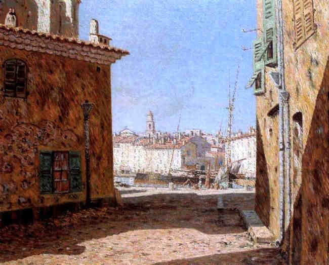 Rue vers le port de  St-Tropez par Auguste P&eacute;gurier