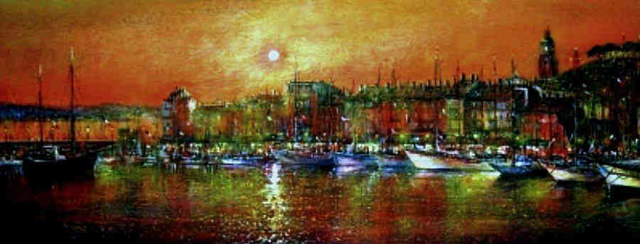 Le port de St-Trpez par une nuit de  pleine  lune par Guy Dessapt