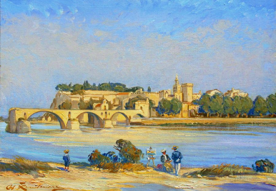 Avignon, le Rh&ocirc;ne et le  pont par  Martin Lindenau