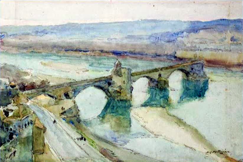 Pont St-B&eacute;nezet vu depuis rocher des Doms par Louis Agricol Montagn&eacute;