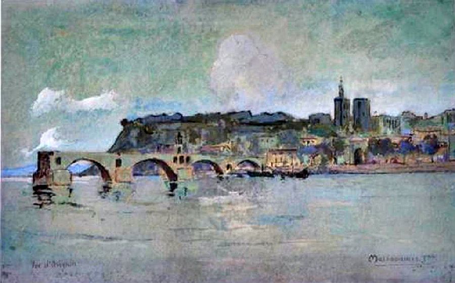 Vue  Avignon et pont St-B&eacute;nezet par Joseph meissonnier